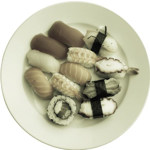 導入前の寿司写真 - 色味が悪く盛り付けが雑に見える